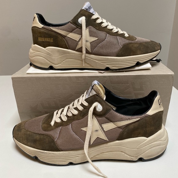 Golden Goose Men’s Running Sole Sneaker in Olive Green/Cream sz 45 New in Box - Picture 3 of 11
